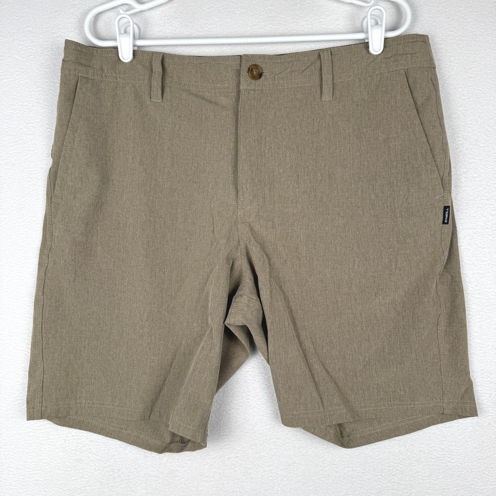 O'Neill Hybrid Shorts Mens 36 Tan Hyperdry Stretch Lightweight Zipper Pockets
